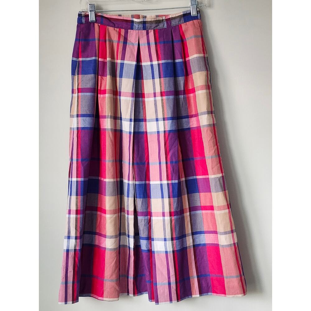 Country Suburbans VTG Pink Plaid Pleated Midi Skirt Modest Country Size 6 A0033